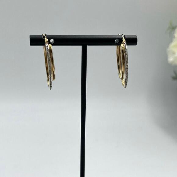 SLC Designer Sterling Silver Vermeil Pave‎ Double Hoop Pierced Earrings - Picture 3 of 15
